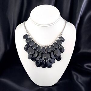New Black Faceted Teardrop Bib Necklace Statement Collar 18in - 7I